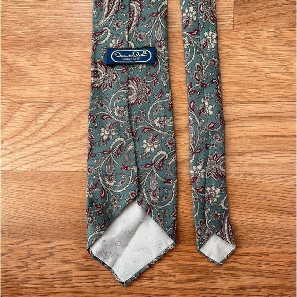 OSCAR DE LA RENTA Vintage Paisley Green Tie - Picture 4 of 4